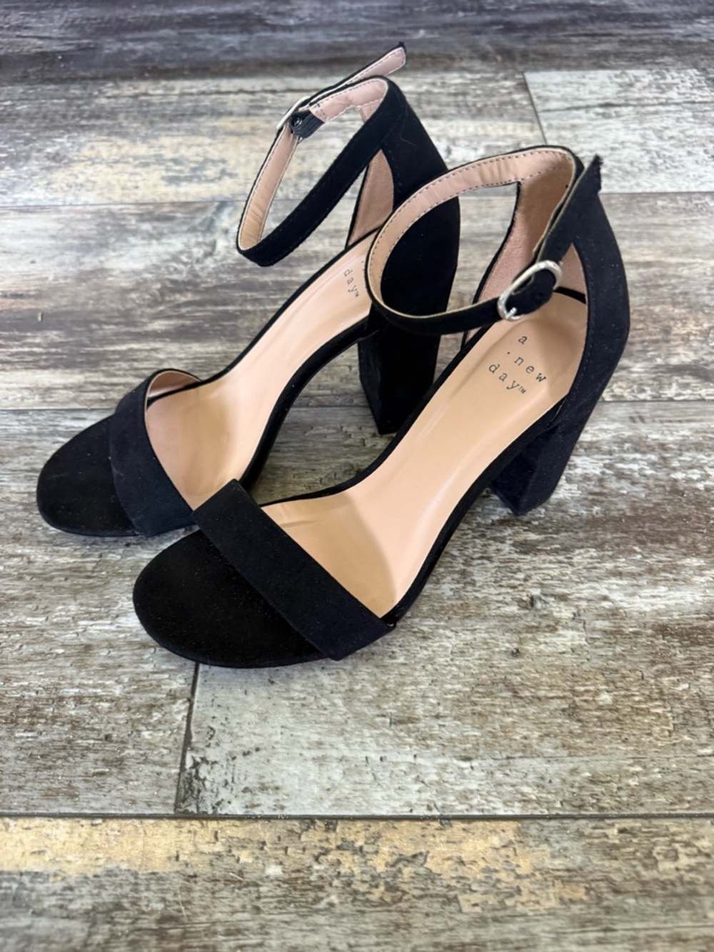 2 for $20 sale: A new day black faux suede strappy block heel sandals - 6 - Picture 4 of 7